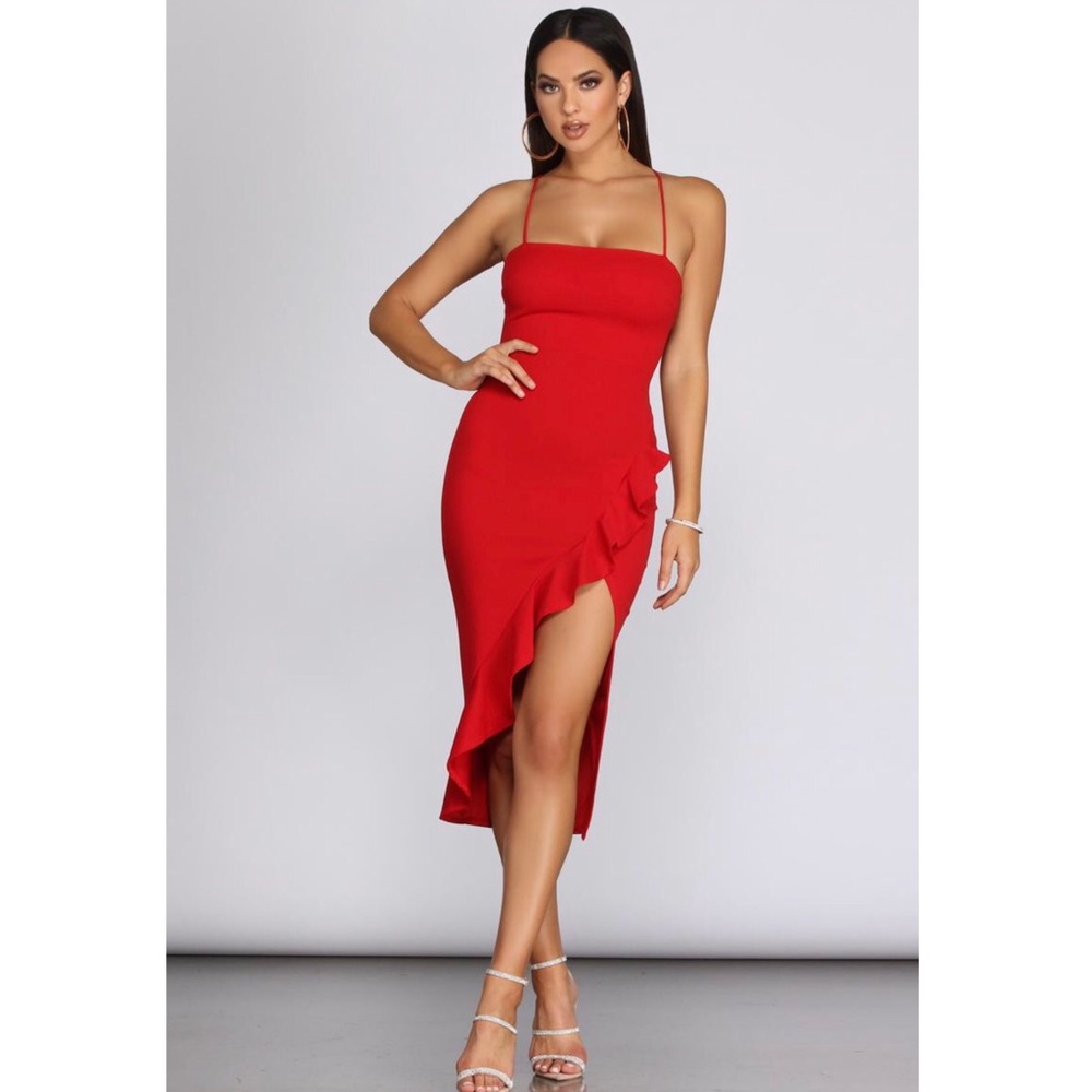 Windsor Red Ruffle In love Sleeveless Dress